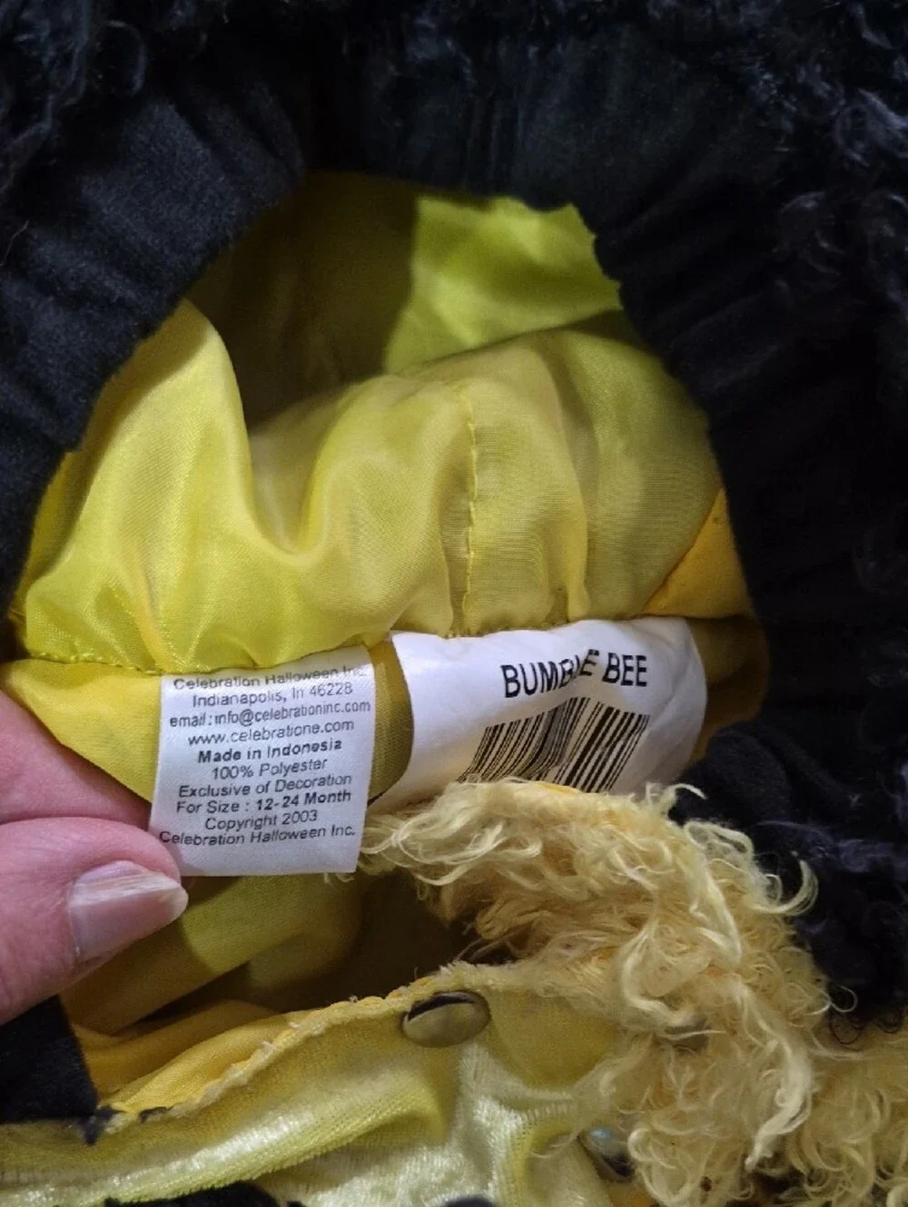 Baby Bumble Bee Costume with Plush Bee  - Black & Yellow 18m